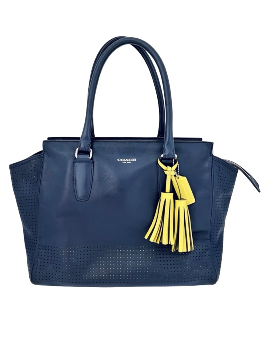 COACH Candace Carryall Perforated Leather Medium Navy bag tote satchel vgc